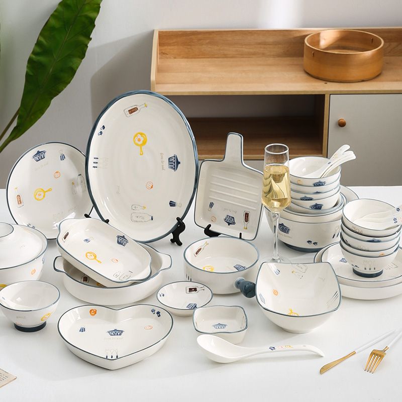 陶瓷饭碗盘子创意简约大号沙拉碗汤面碗碟菜盘餐具套装产品图