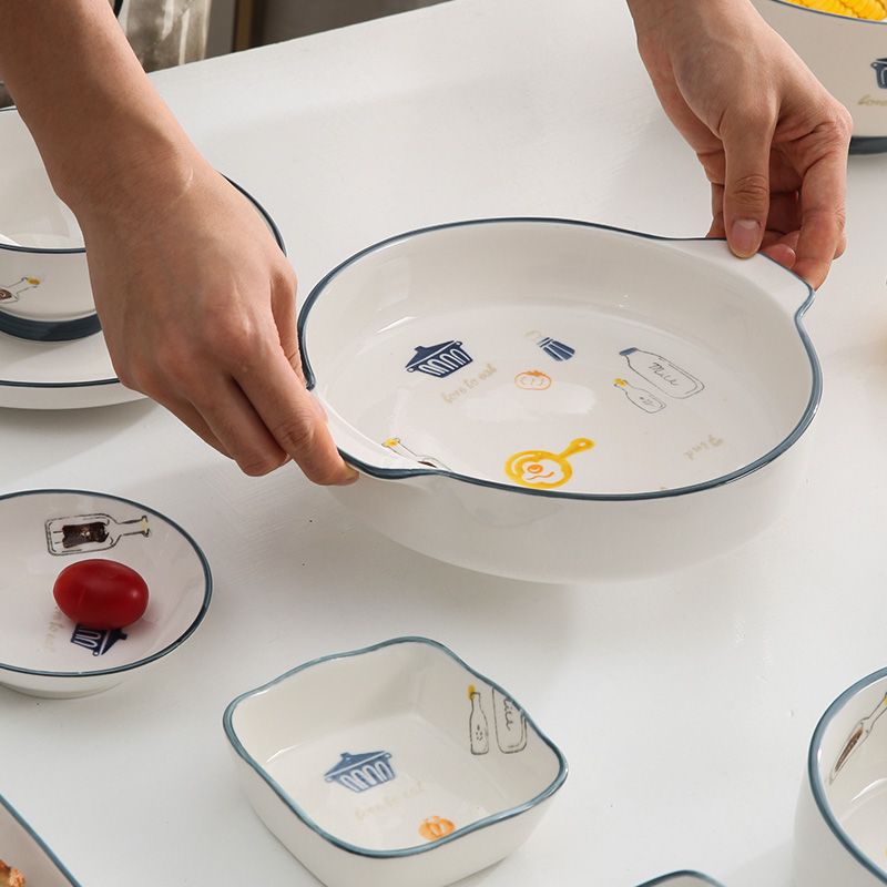 陶瓷家用吃饭碗盘子创意简约沙拉碗汤面碗碟菜盘餐具套装细节图