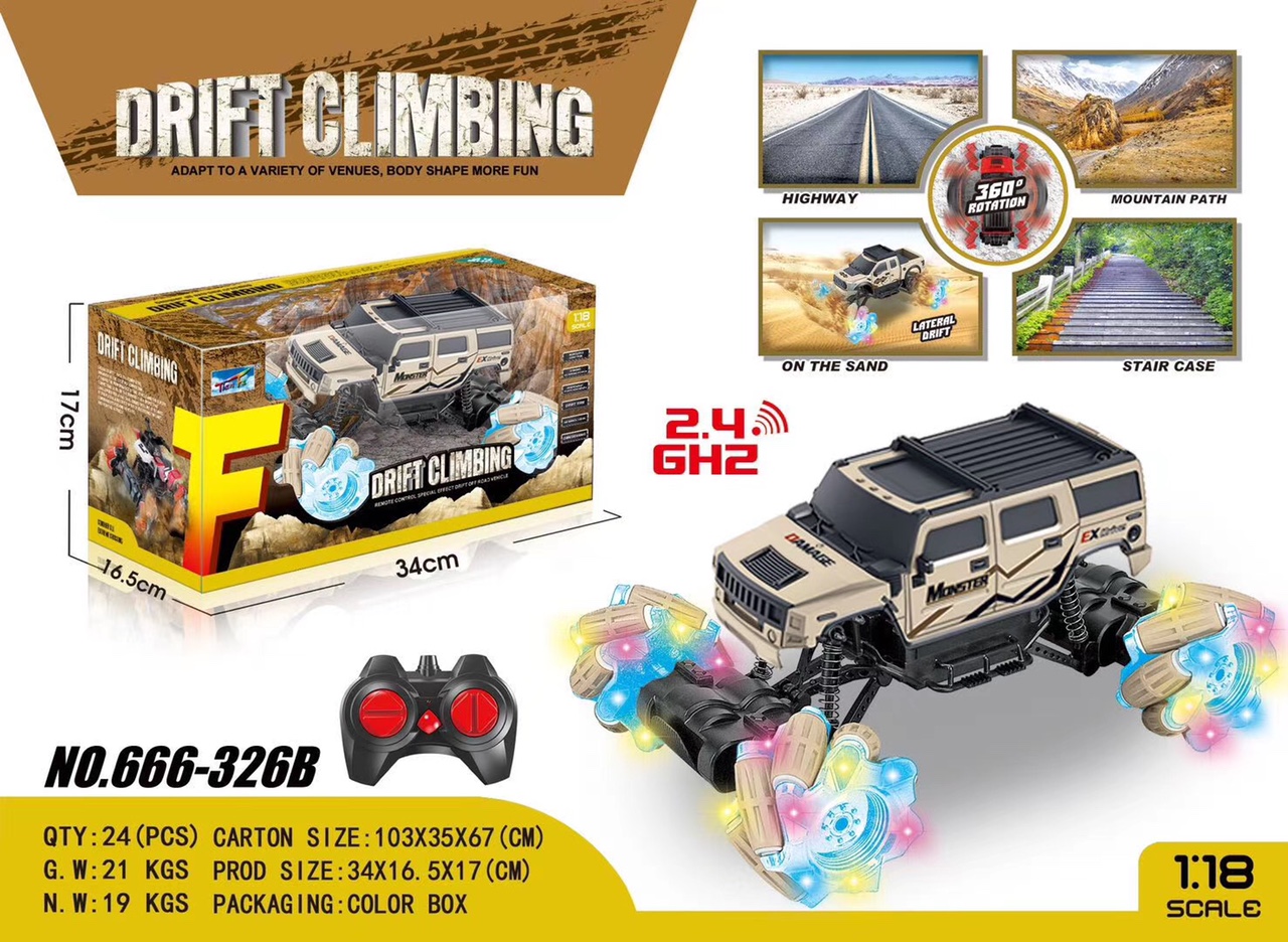 Remote control car off-road side driving stunt with light strip side driving remote control stunt car