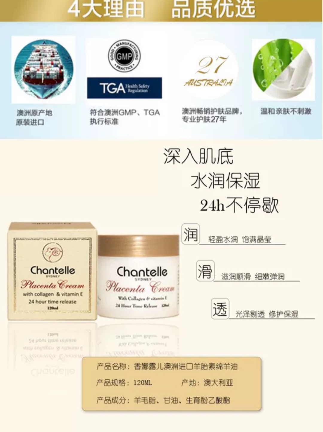 澳大利亚香娜露儿羊胎素绵羊油120ML抗皱防皱  水润保湿详情图2