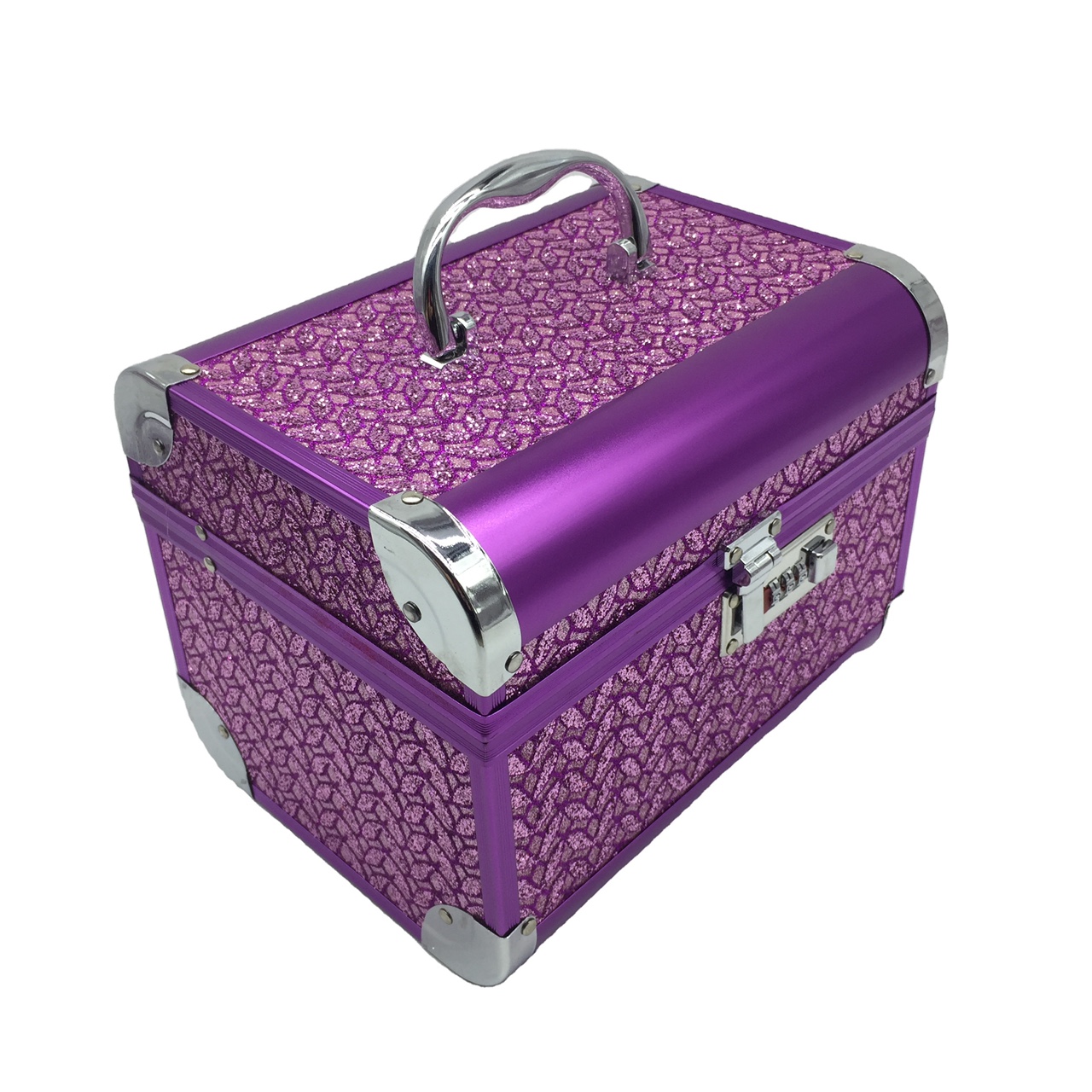 紫色大号铝合金化妆箱手提双层便携收纳箱盒专业带锁加图
