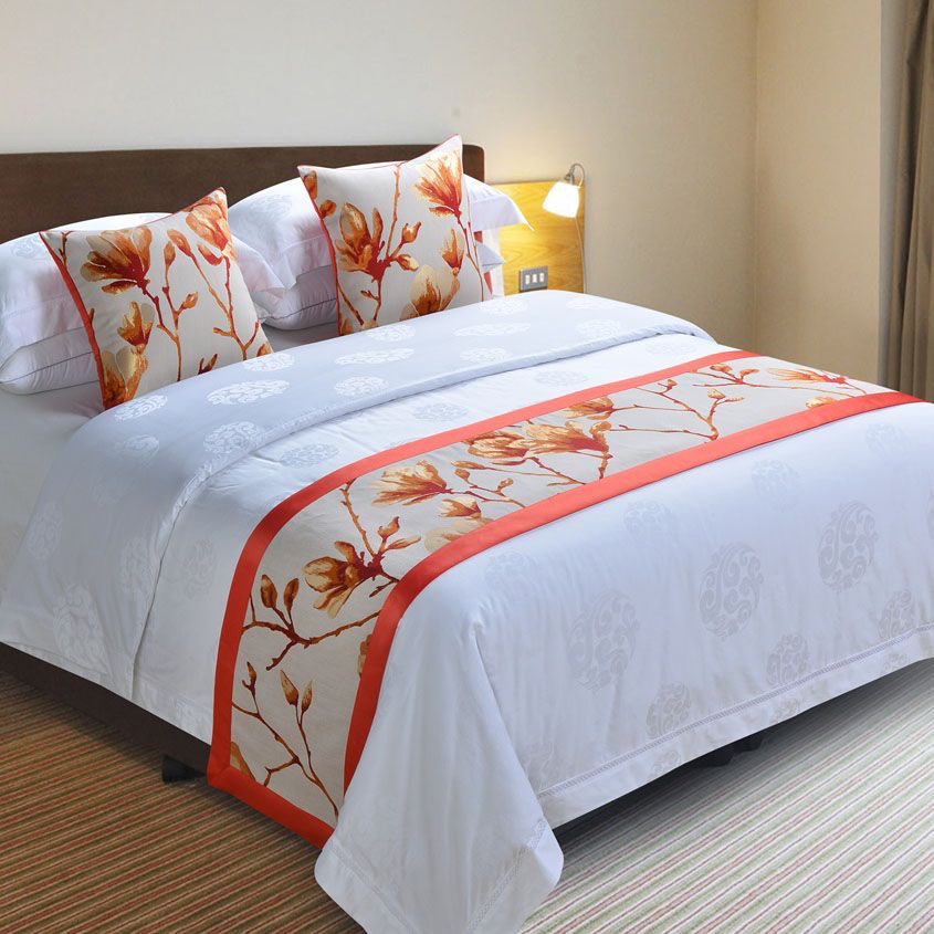 民宿酒店宾馆床尾巾酒店用品床上用品定制床盖批发白底实物图