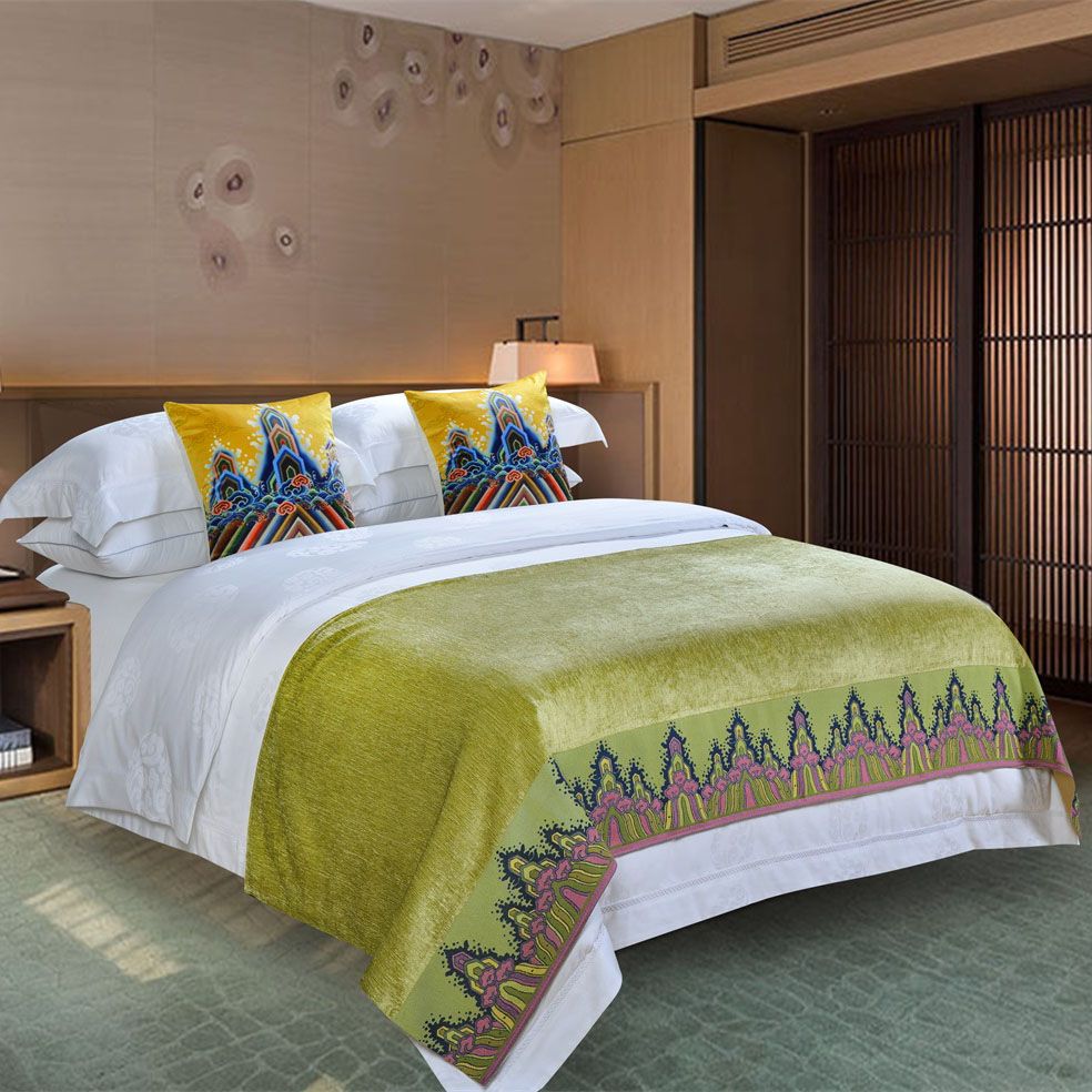 酒店宾馆民宿床尾巾酒店用品床上用品定制床盖批发细节图