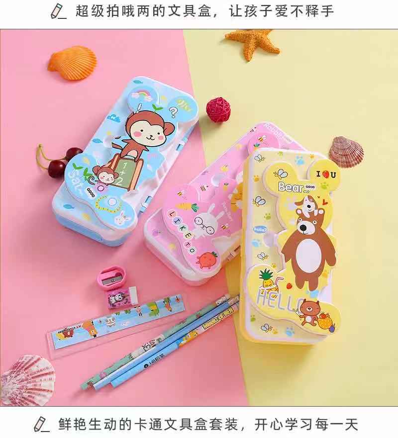 New style double sided big capacity  plastic pencil case   cute   animal  design full figure