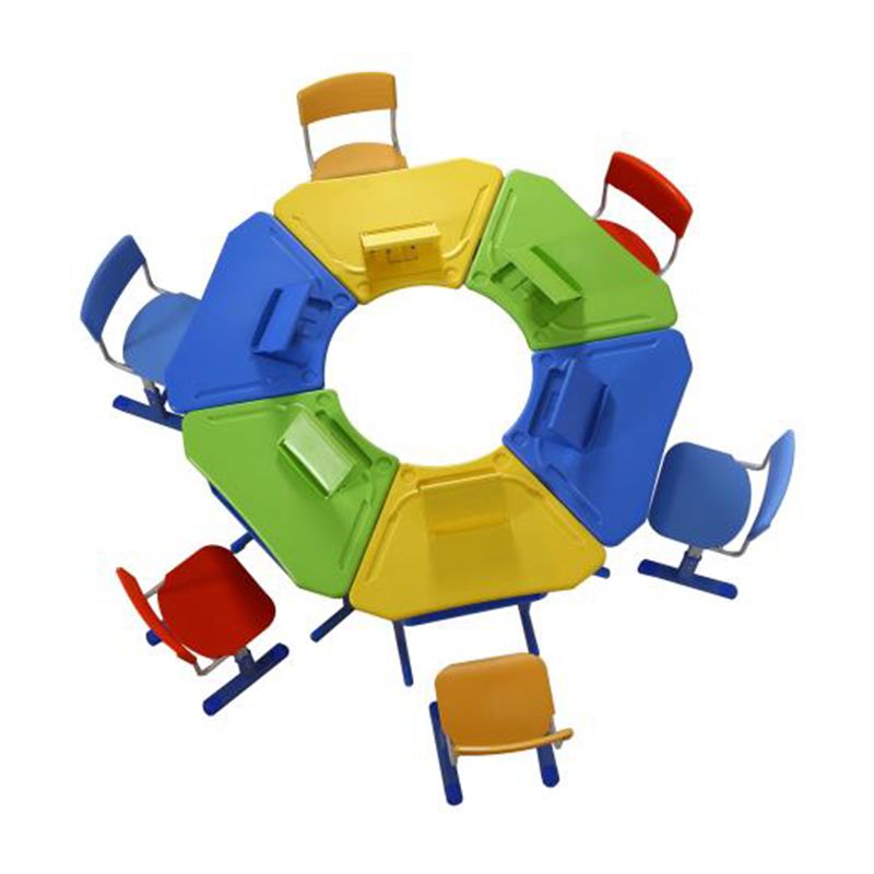 移动梯形桌组合会议桌拼接三角桌带轮 彩色美术室桌椅六边形桌子图