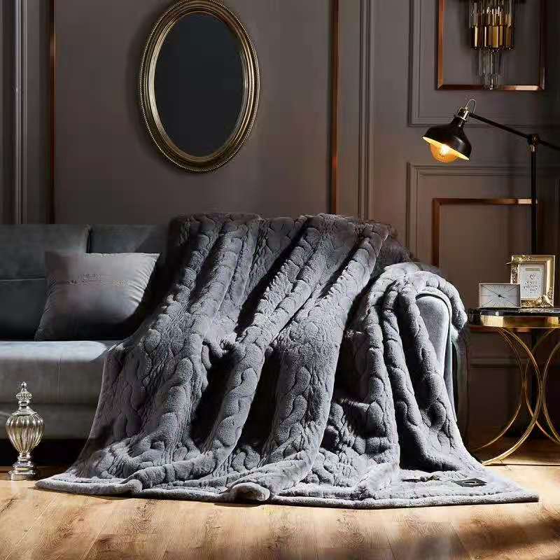 2020 new products: Solid color embossed fur blanket, Raschel blanket, water ripple blanket, wedding blanket, grey