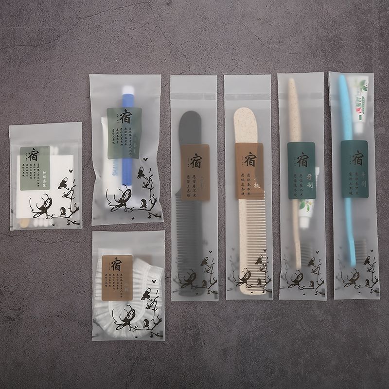 A six-piece disposable toiletry set for the hotel