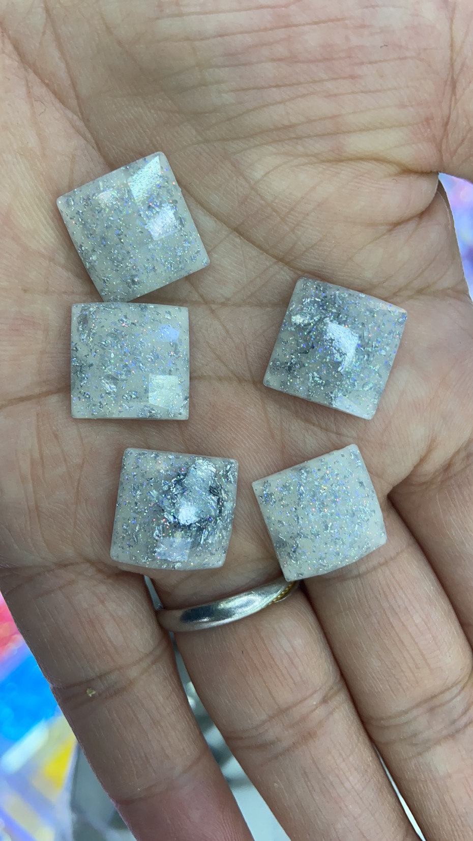 新蕊方形15斜格面雪花金箔耳环头饰diy 配件可染色详情图1