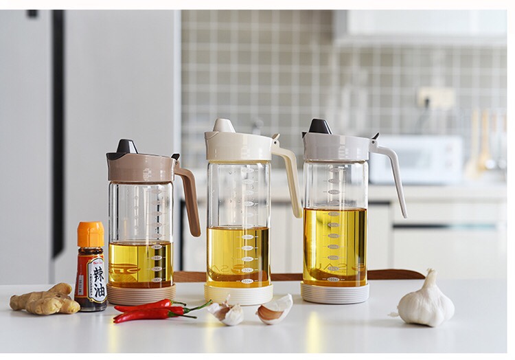 日本厨房玻璃油壶防漏油带刻度大号装油瓶家用醋壶创意酱油瓶醋瓶480ML图