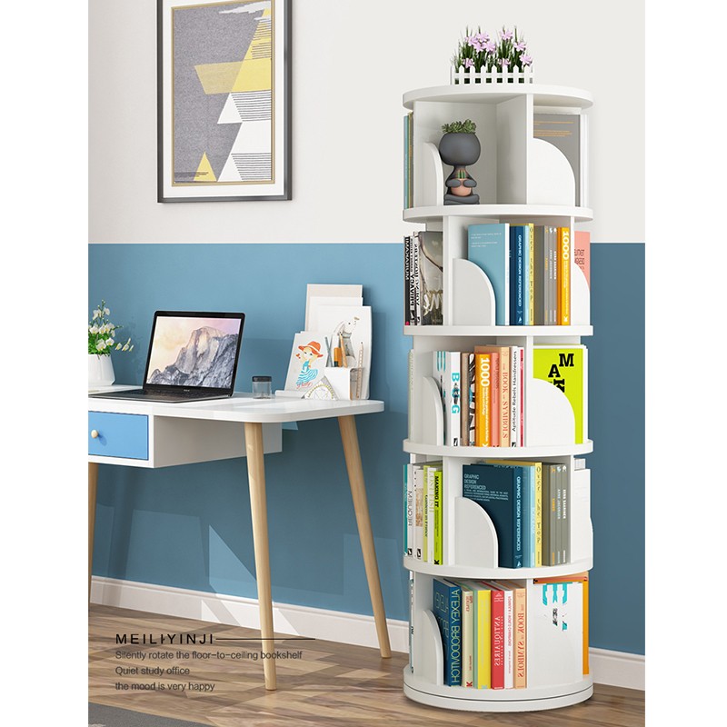 The new five-layer circular rotating bookshelf, ZX-1469, with a diameter of 46CM, features a 360-degree floor-standing design for children and babies, a simple picture book storage rack, and a simple student bookcase for home use detail image 4