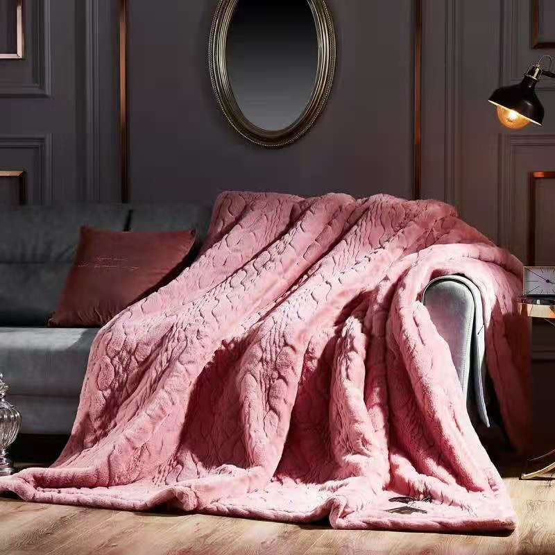 2020 new products: Solid color embossed fur blanket, Raschel blanket, water ripple blanket, wedding blanket, pink