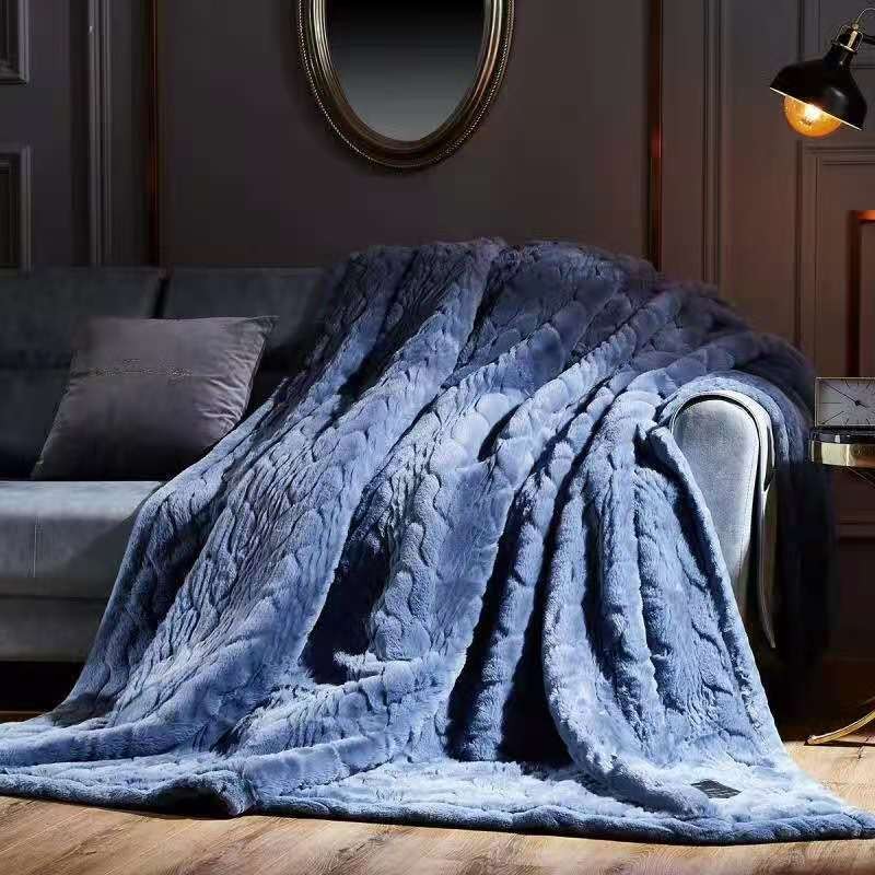 2020 new products: Solid color embossed fur blanket, Raschel blanket, water ripple blanket, wedding blanket, gray and blue detail image 2