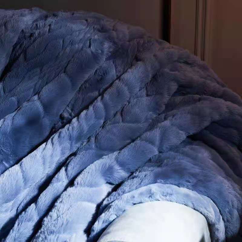 2020 new products: Solid color embossed fur blanket, Raschel blanket, water ripple blanket, wedding blanket, gray and blue detail image 3