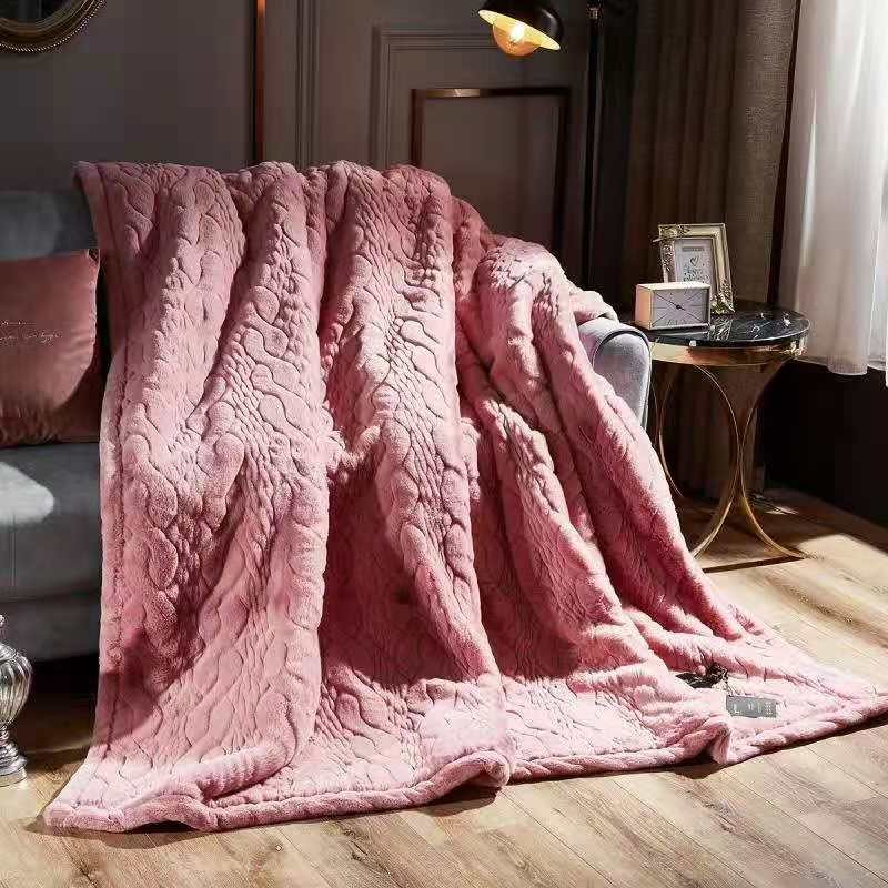2020 new products: Solid color embossed fur blanket, Raschel blanket, water ripple blanket, wedding blanket, pink detail image 2