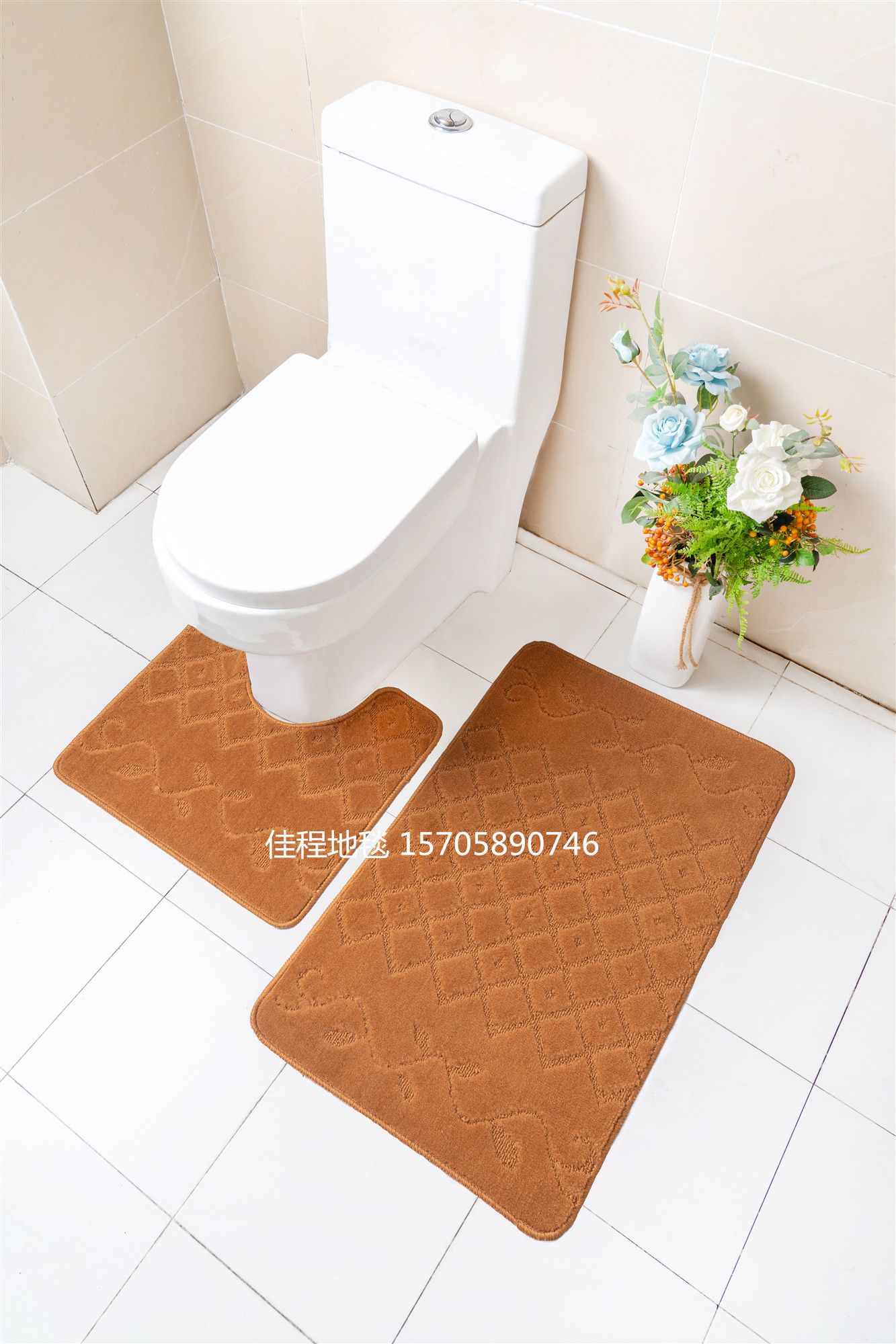 Plain polypropylene jacquard 2-piece set of floor mat, toilet 2-piece set of combination floor mat, polyester jacquard floor mat, export combination mat Specification drawing