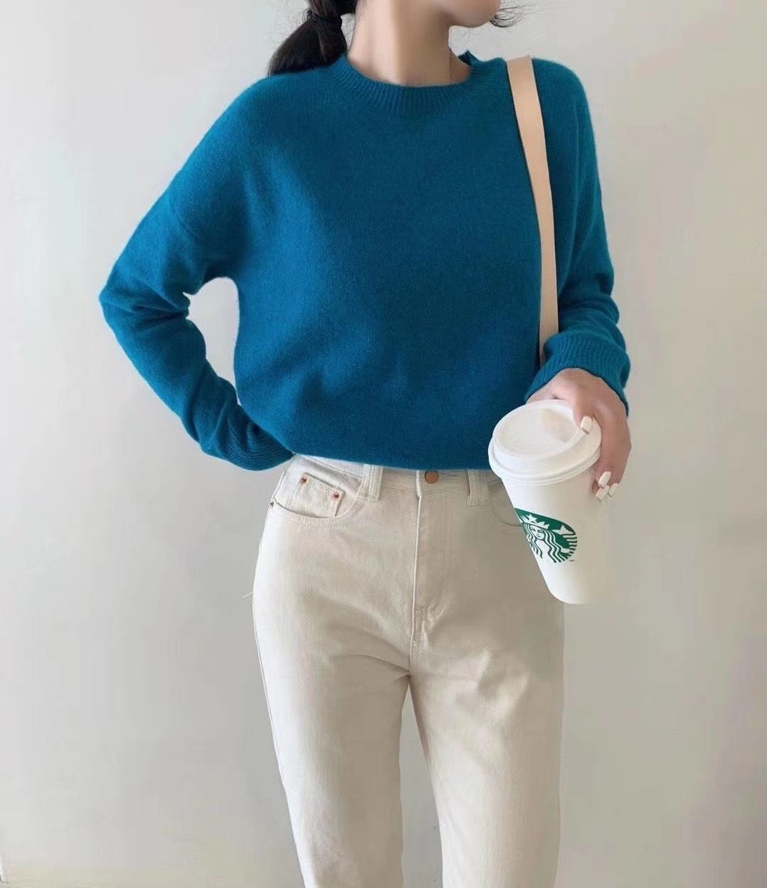 纯色套头毛衣针织衫韩版湖蓝