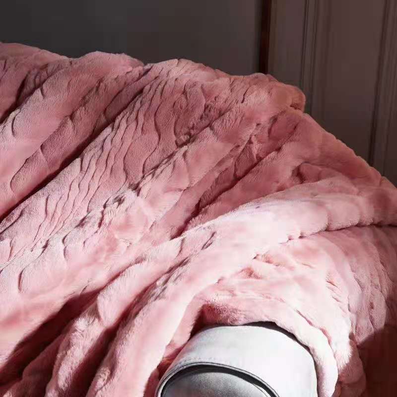 2020 new products: Solid color embossed fur blanket, Raschel blanket, water ripple blanket, wedding blanket, pink detail image 4