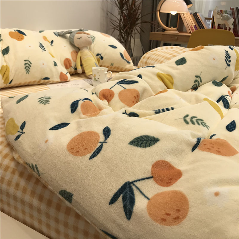 Winter Thickened Coral Flannel Milk Flannel Four-Piece White Specification drawing