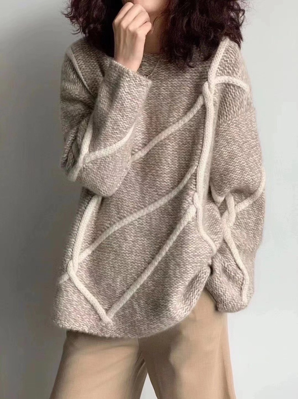 纯色套头毛衣针织衫韩版卡其