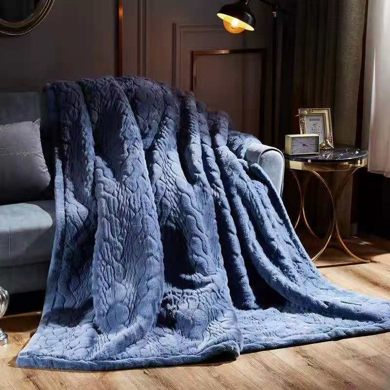 2020 new products: Solid color embossed fur blanket, Raschel blanket, water ripple blanket, wedding blanket, gray and blue detail image 1
