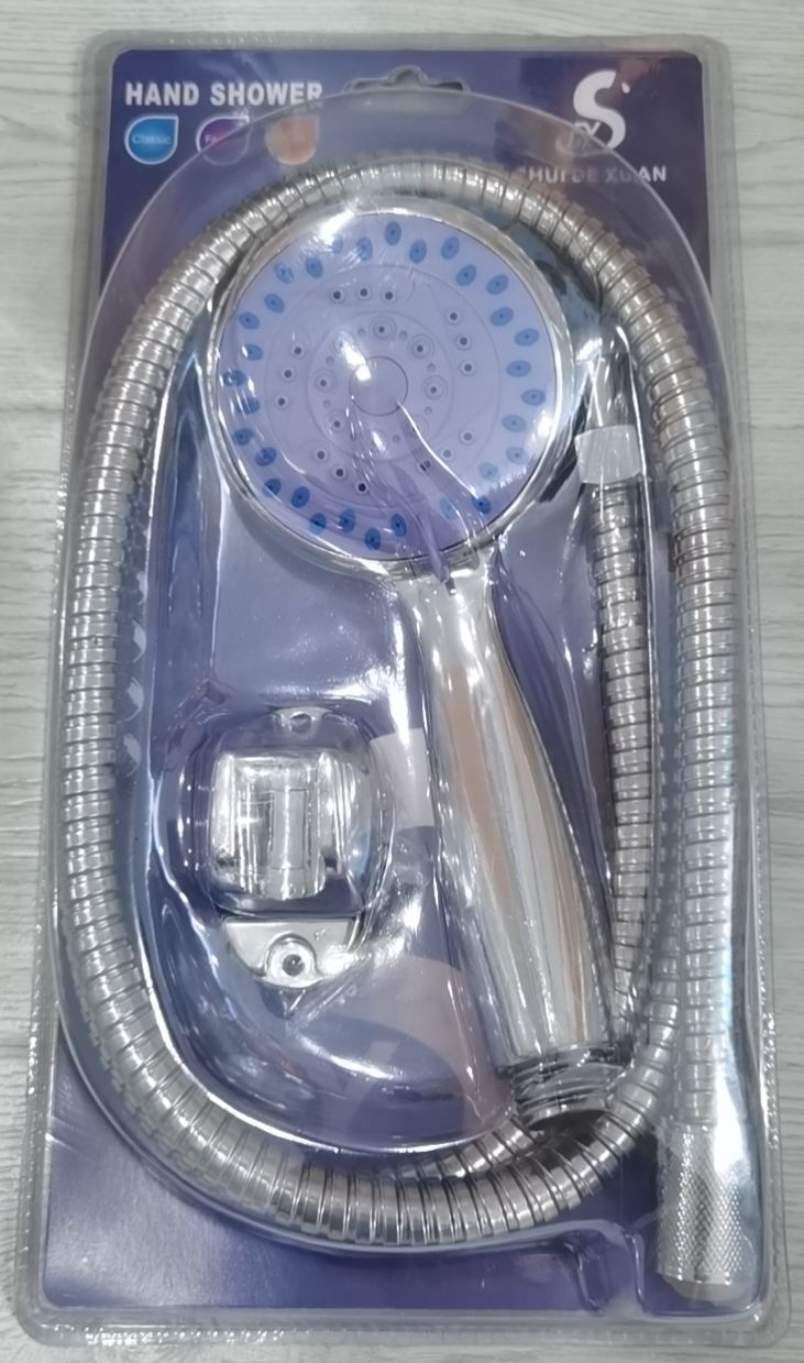 Hand-held shower head set with faucet and nozzle and flexible hose vacuum-formed