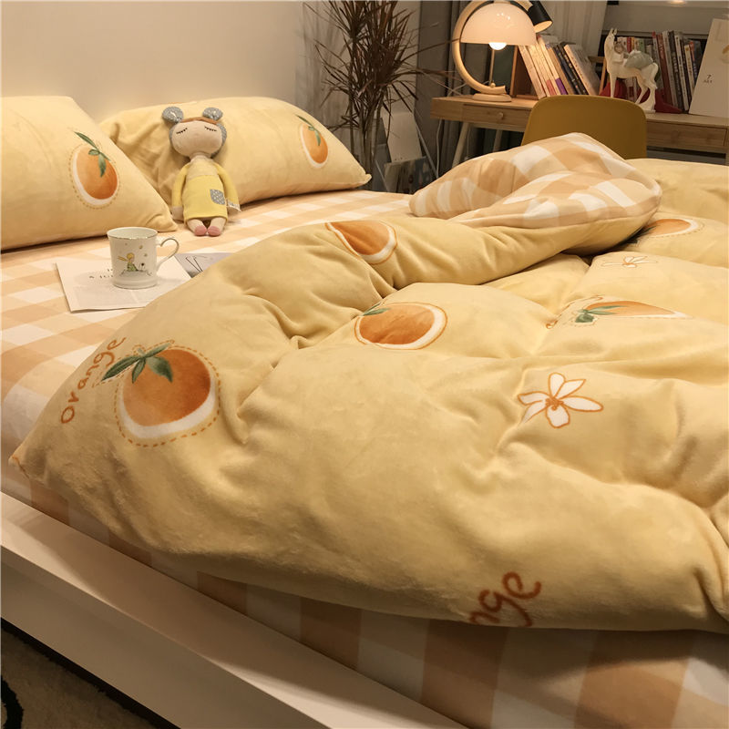 Winter Thickened Coral Flannel Milk Velvet 4-Piece Set Thickened For Warmth