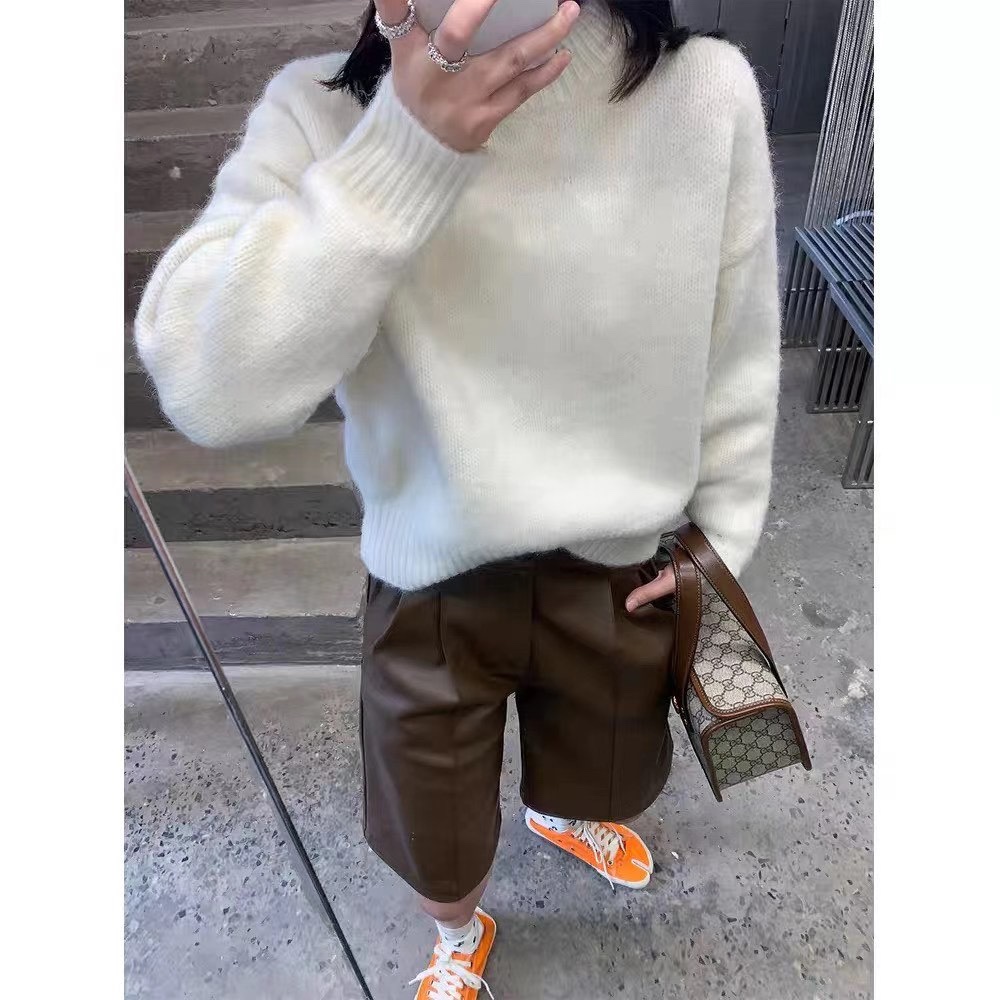 纯色套头毛衣针织衫韩版白色