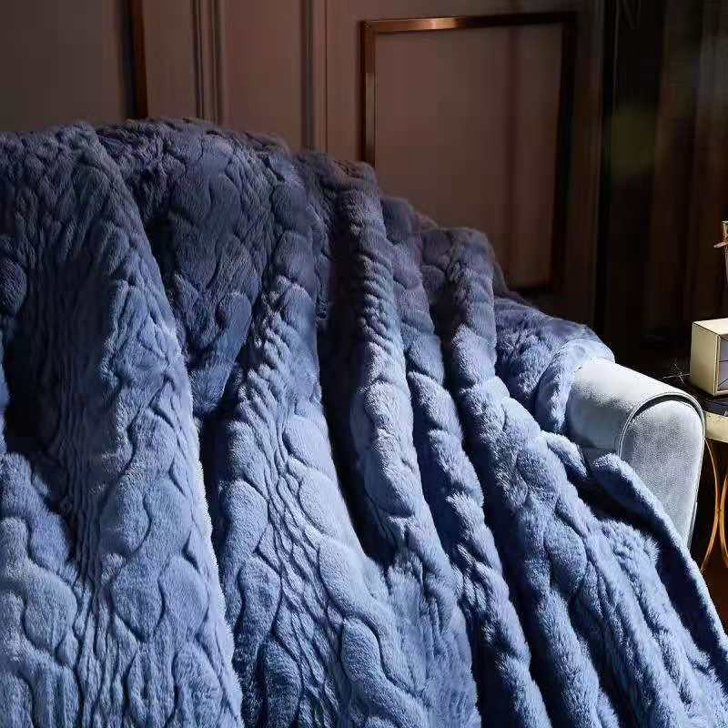 2020 new products: Solid color embossed fur blanket, Raschel blanket, water ripple blanket, wedding blanket, gray and blue detail image 4
