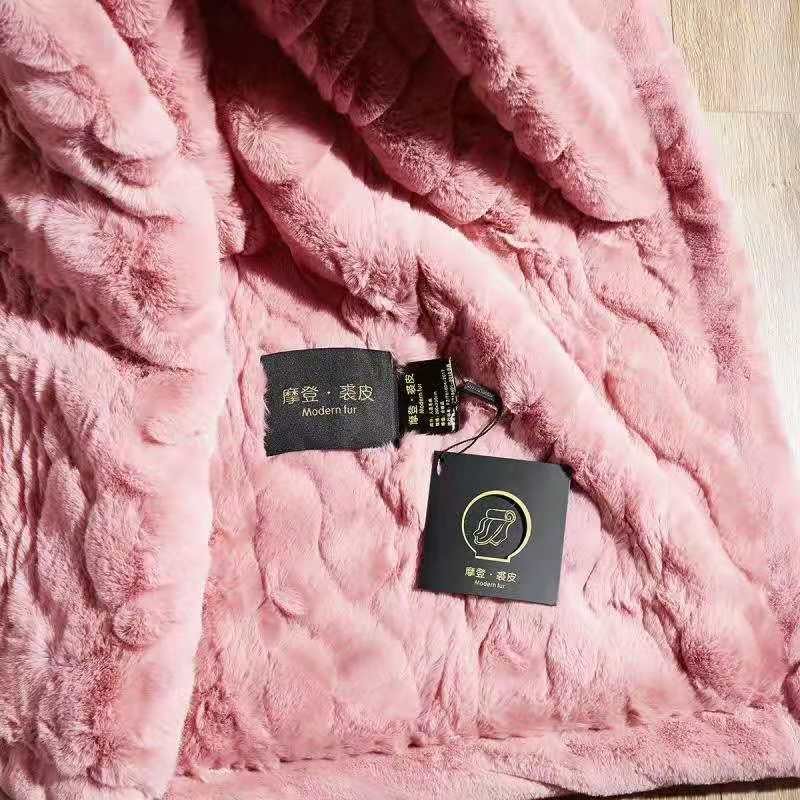 2020 new products: Solid color embossed fur blanket, Raschel blanket, water ripple blanket, wedding blanket, pink detail image 6