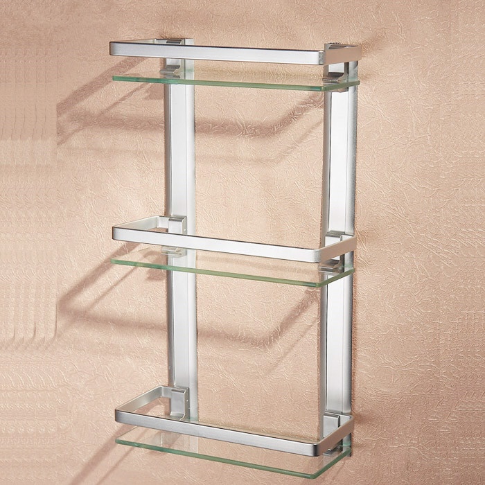Three-layer rectangular glass storage rack, space aluminum glass storage rack