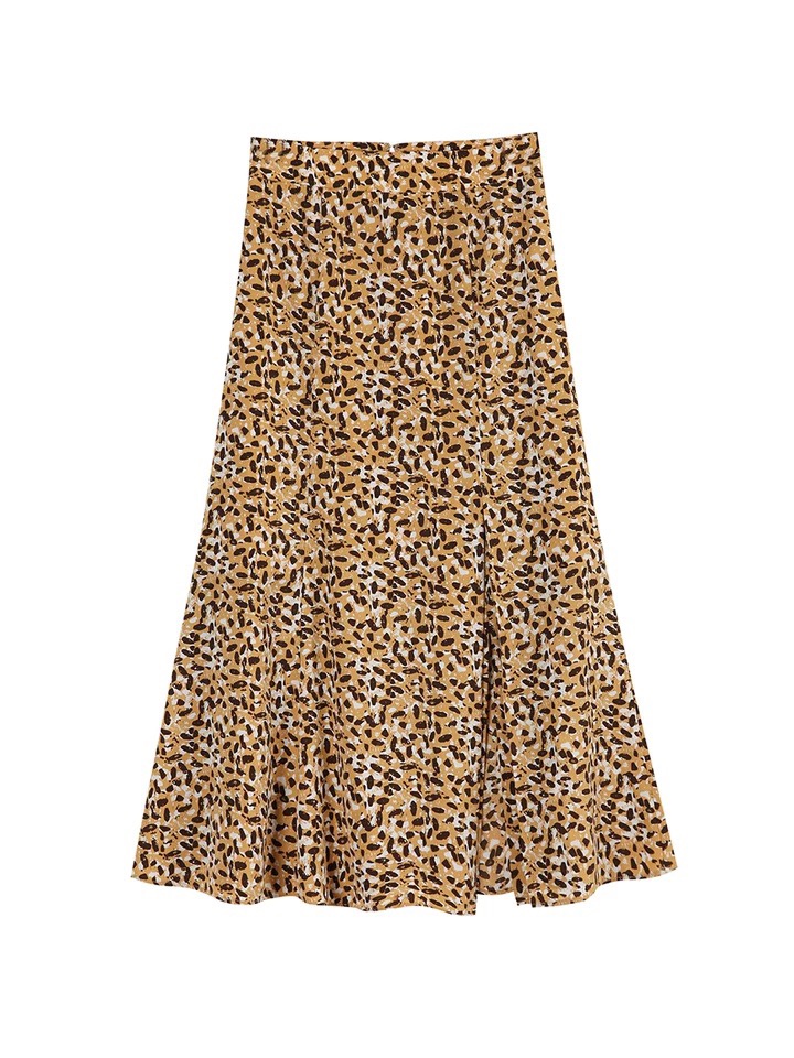 复古碎花雪纺半身裙秋冬女中长款高腰慵懒宽松鱼尾裙 焦糖