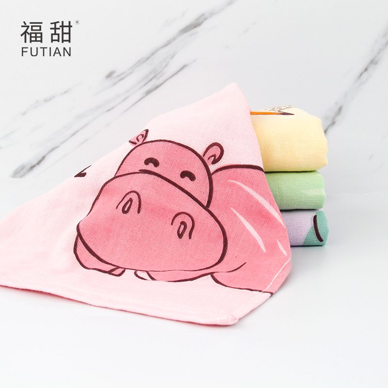 Yiwu Quality Products - Futian - Cartoon Printed Gauze Children's Towels, Cute animal facial towels, Soft and skin-friendly small towels for boys and girls details Picture