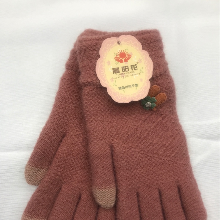 女仿驼绒平口三角形粘钻花长指触屏