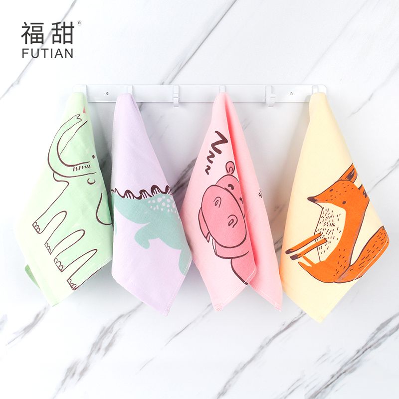 Yiwu Quality Products - Futian - Cartoon Printed Gauze Children's Towels, Cute animal facial towels, Soft and skin-friendly small towels for boys and girls