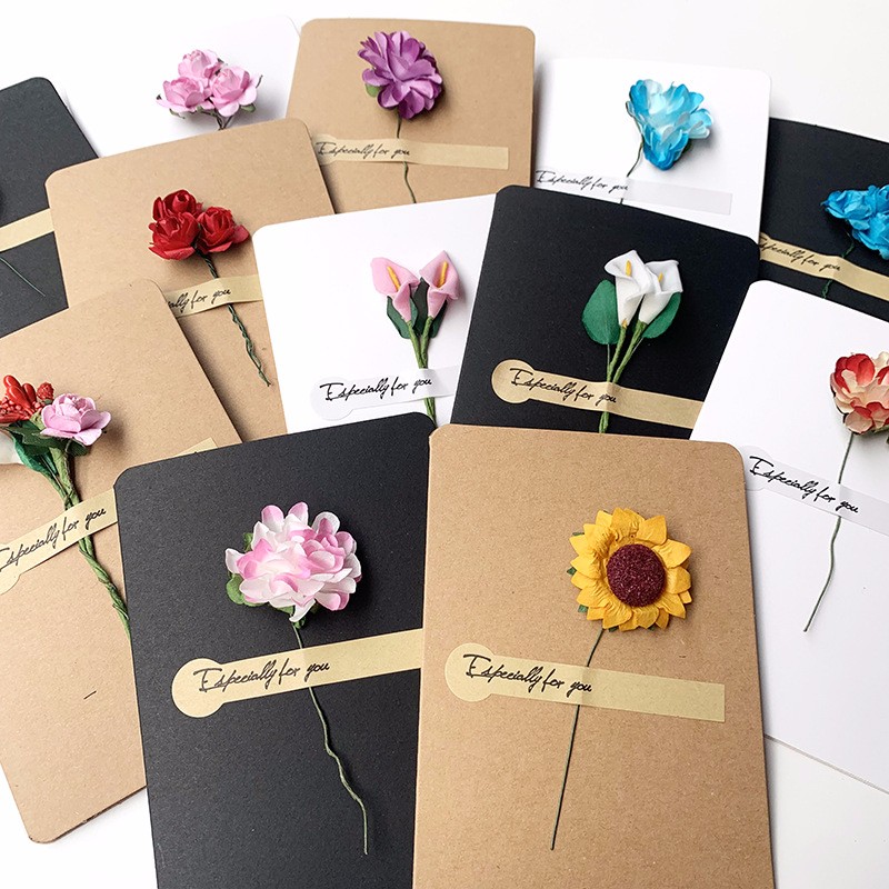 Creative Handmade Paper Flower Greeting Card Message Card Diy Kraft Paper Dried Flower Greeting Card Thanksgiving Day Greeting Card Birthday Application Scenario