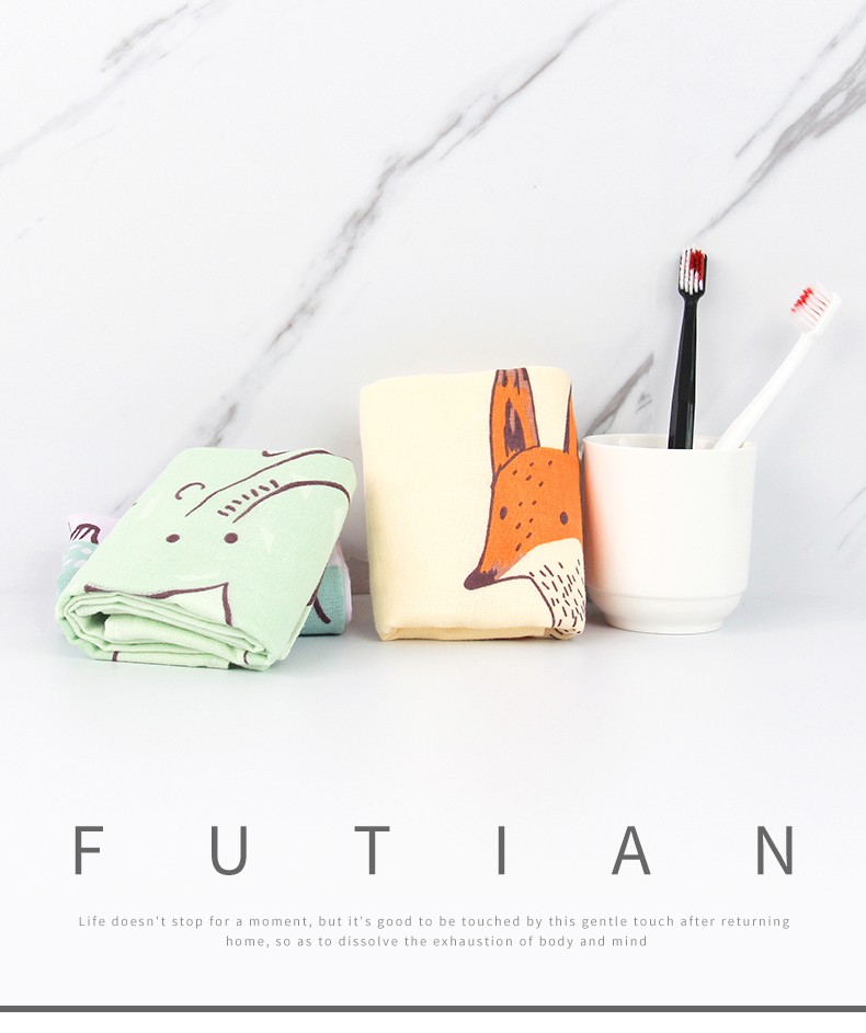 Yiwu Quality Products - Futian - Cartoon Printed Gauze Children's Towels, Cute animal facial towels, Soft and skin-friendly small towels for boys and girls detail image 1