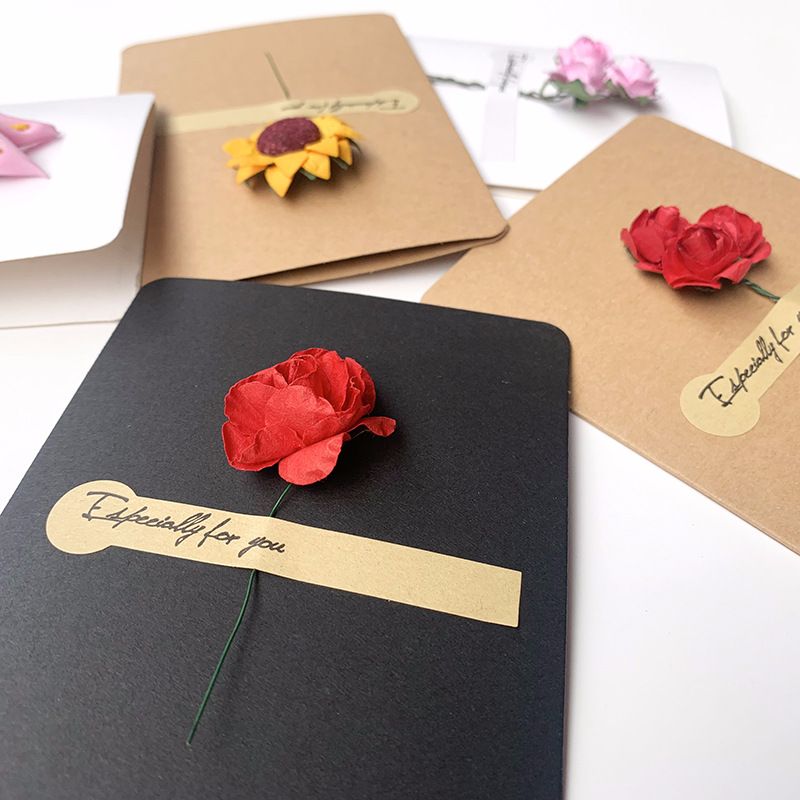 Creative Handmade Paper Flower Greeting Card Message Card Diy Kraft Paper Dried Flower Greeting Card Thanksgiving Day Greeting Card Birthday details Picture