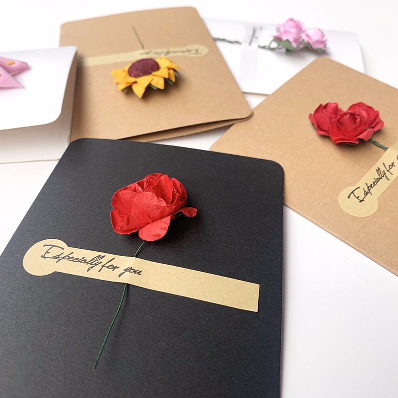 Creative Handmade Paper Flower Greeting Card Message Card Diy Kraft Paper Dried Flower Greeting Card Thanksgiving Day Greeting Card Birthday Item Picture