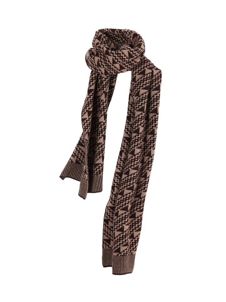 羊绒羊毛混纺围巾女冬几何提花色织图案简约大气披肩