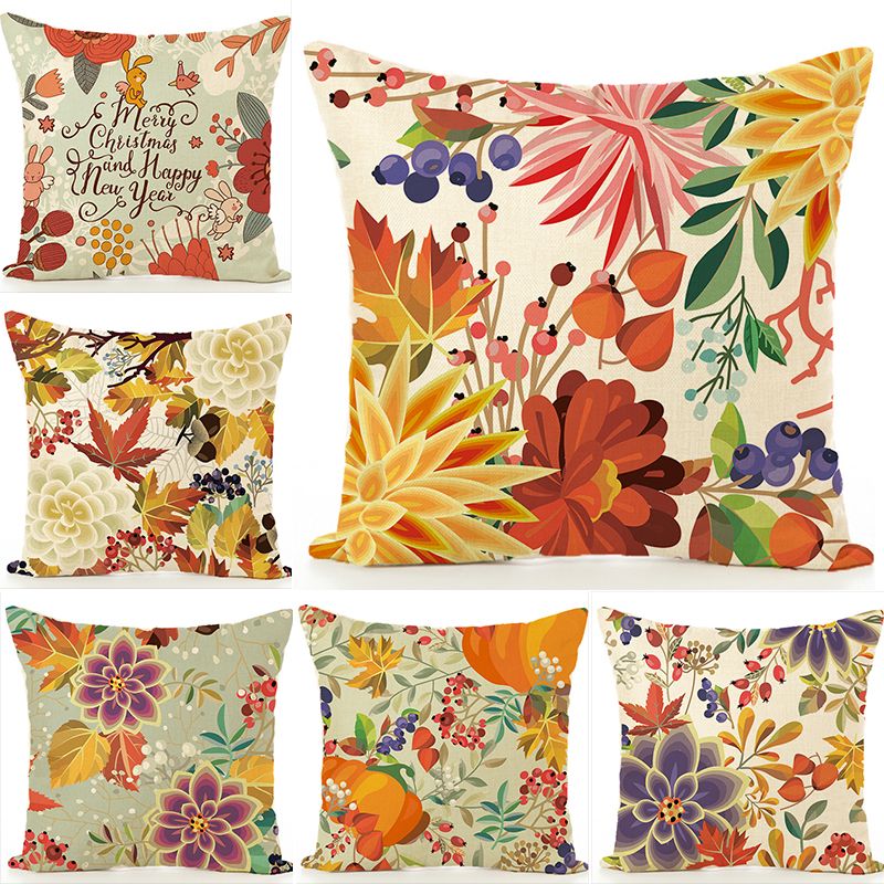 New floral printed linen pillow cases sofa office chair cushions car pillows are customizable thumbnail