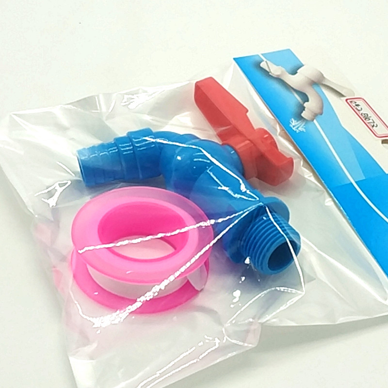  袋装吊卡塑料蓝色水龙头+防水生胶带产品图