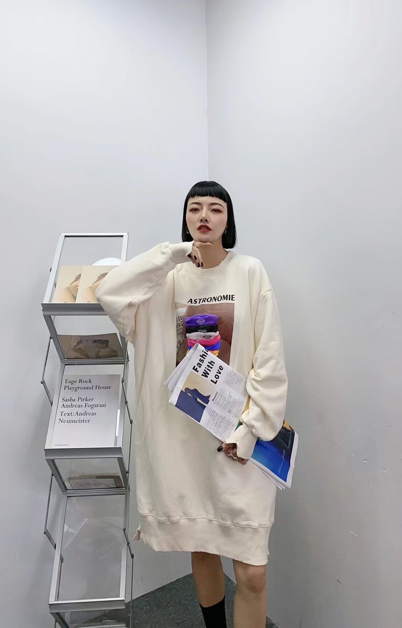 套头卫衣休闲时尚韩版白色中长款