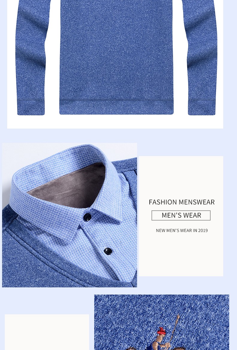 Men's two-piece sweater and shirt collar, trendy and fashionable casual men's top, autumn and winter base layer knitted sweater men's wholesale detail image 17