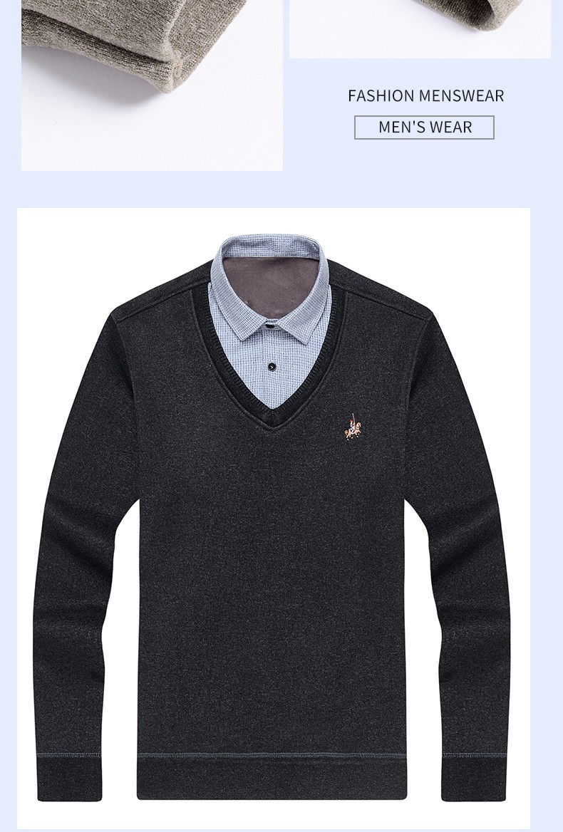 Men's two-piece sweater and shirt collar, trendy and fashionable casual men's top, autumn and winter base layer knitted sweater men's wholesale detail image 12