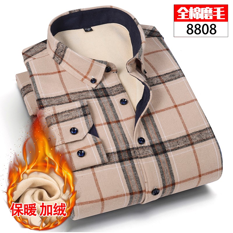 New fleece men's long-sleeved shirts for autumn and winter, men's casual formal wear, checked shirts, men's business inch shirts detail image 9