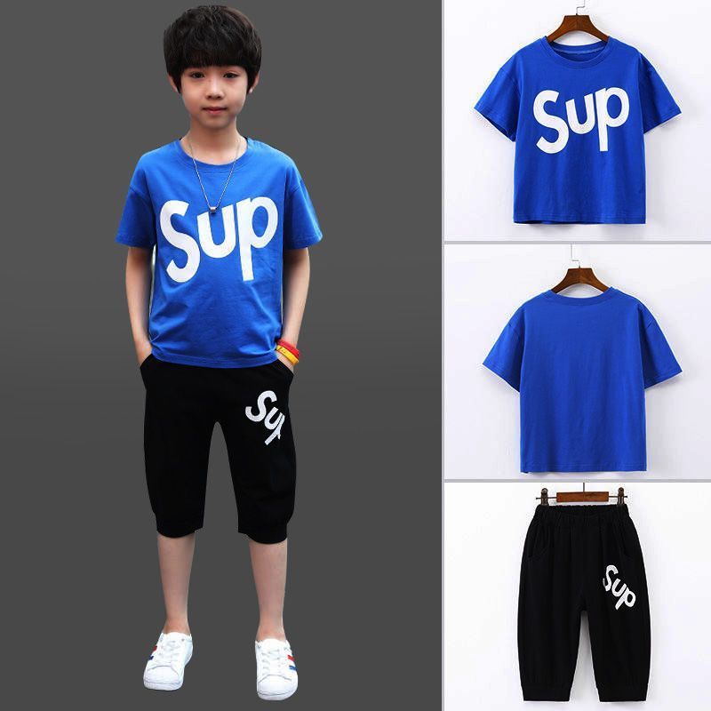 Boy's set cotton 2020 New Children's Sports Korean loose sleeved Two-piece T-shirt/shorts