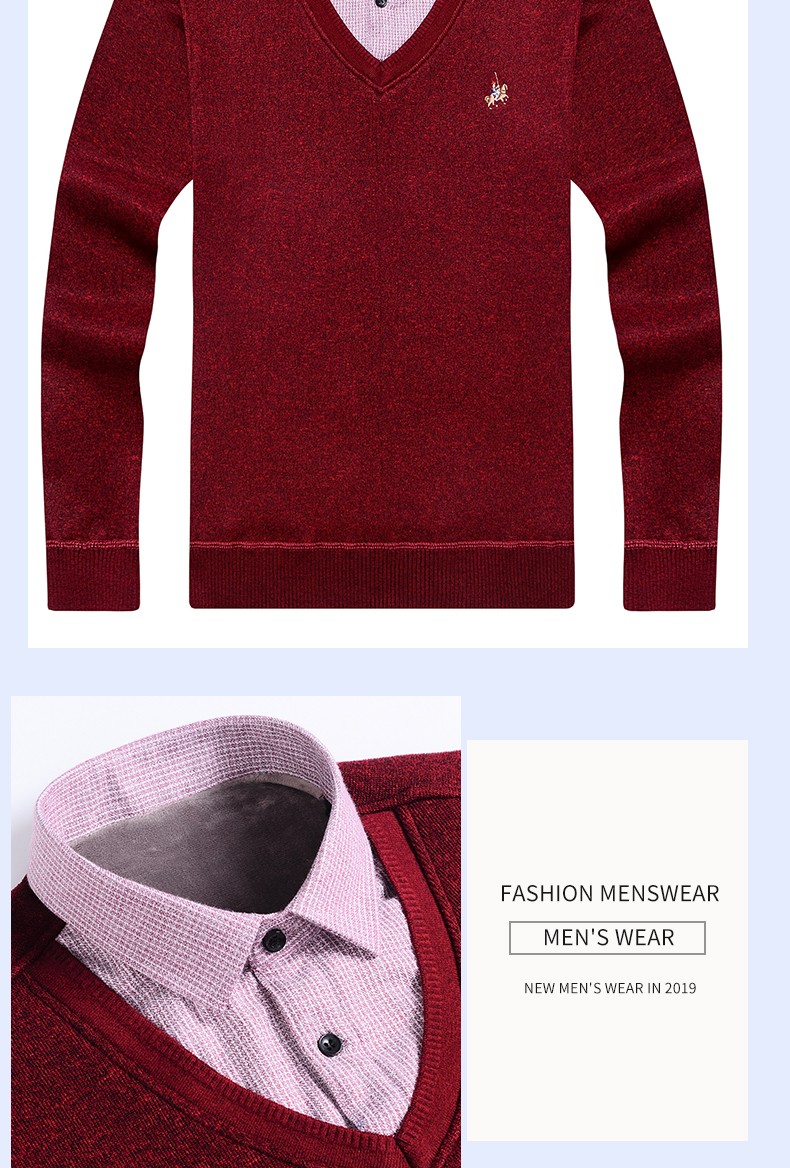 Men's two-piece sweater and shirt collar, trendy and fashionable casual men's top, autumn and winter base layer knitted sweater men's wholesale detail image 19