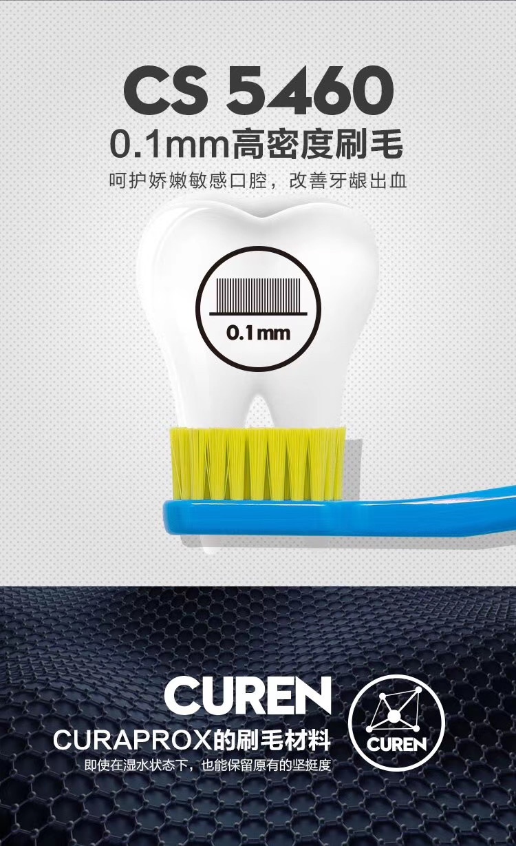 Curaprox 5460牙刷👉由5460根高密度刷毛制成
curen专利刷毛👉不但刷的干净同时兼顾保护牙龈详情图6