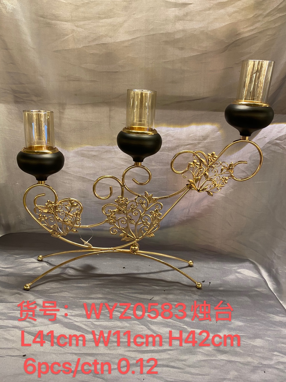 Motto Art Electroplating Candlestick Flower Stand Three Head Candlestick Iron Decoration