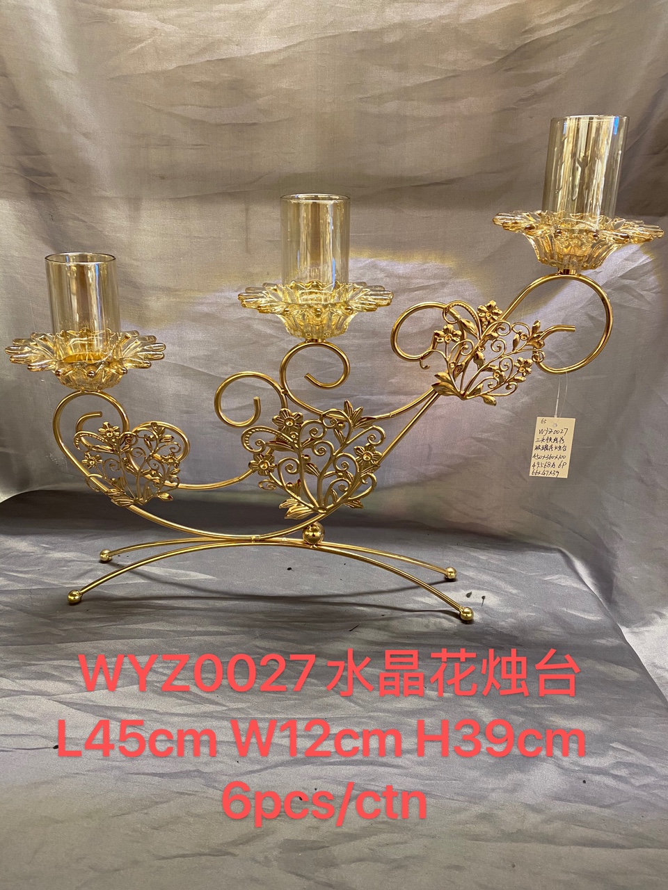 Motto Art Candlestick Electric Gold-Plated Three Head Crystal Candle Table Home Hotel Crafts